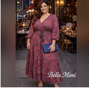 NWOT Anthropologie Boemo Stylish Pink red paisley maxi dress 2X 🌹 CLO R